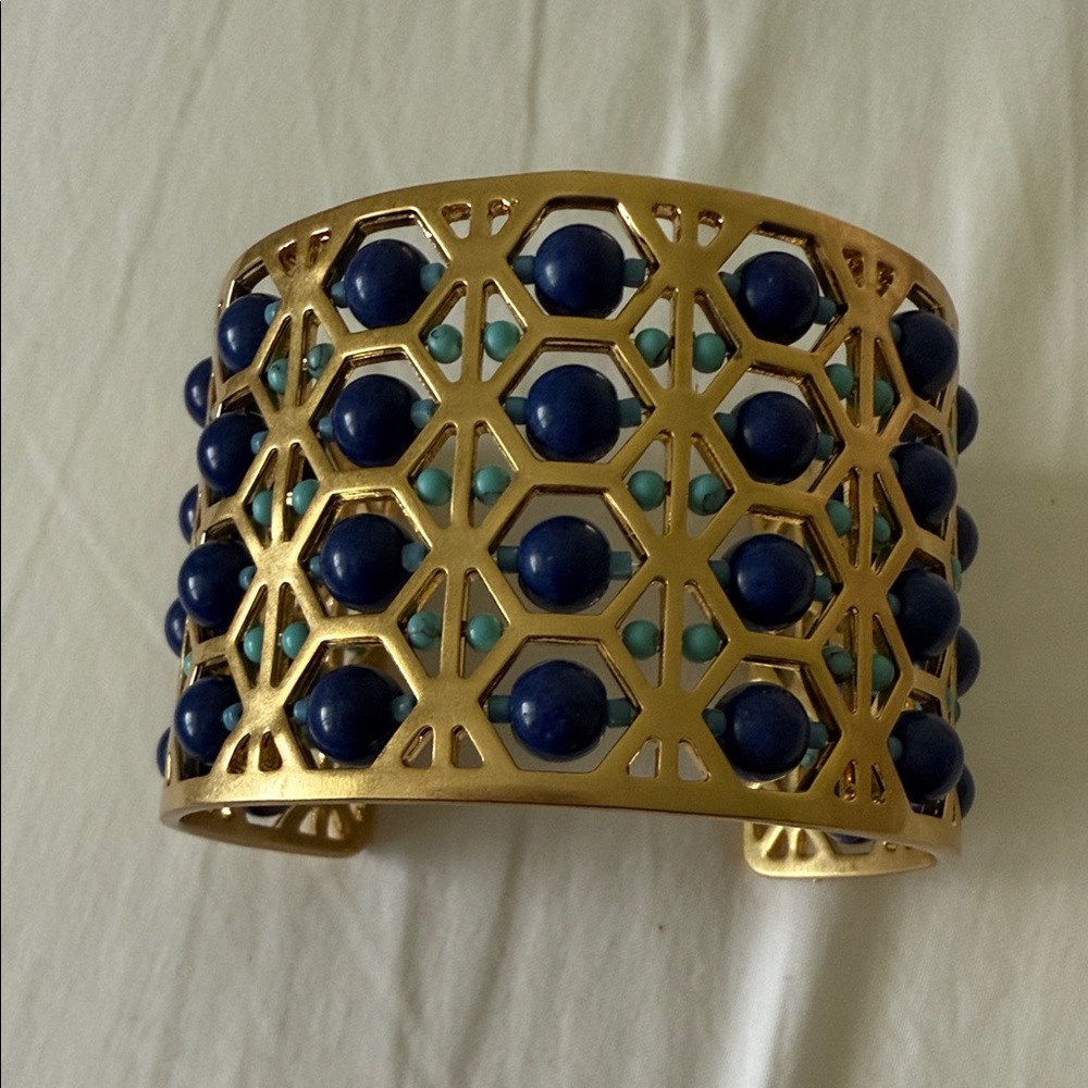 Stella & Dot Gold Cuff with Blue and Turquoise Accents
